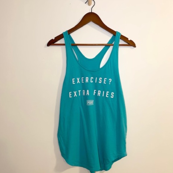 PINK Victoria's Secret Tops - VS Pink Turquoise Graphic Workout Racerback Tank